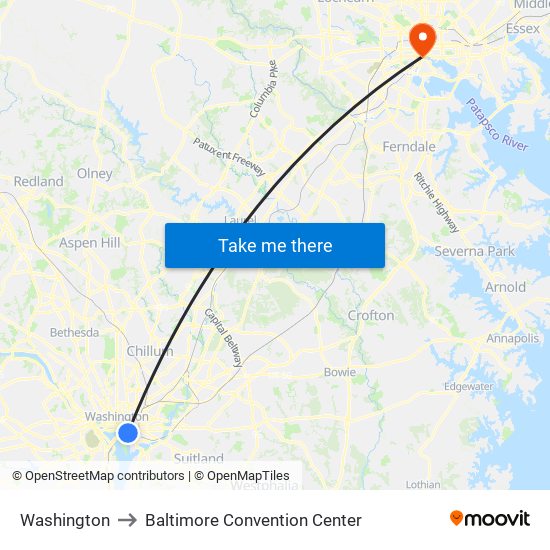 Washington to Baltimore Convention Center map