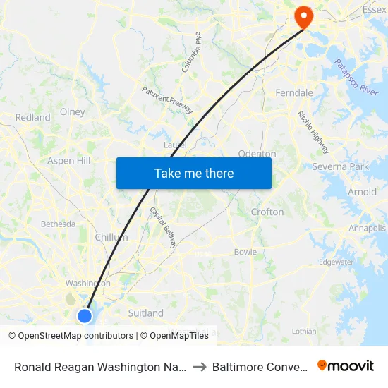 Ronald Reagan Washington National Airport (Dca) to Baltimore Convention Center map