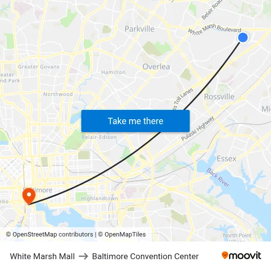 White Marsh Mall to Baltimore Convention Center map