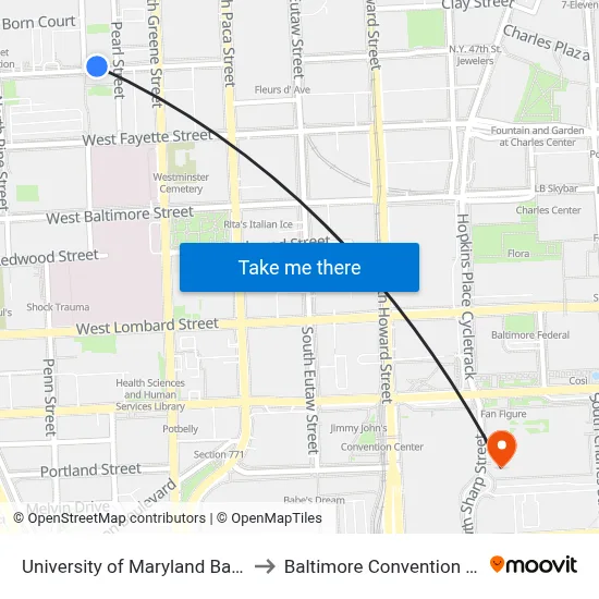 University of Maryland Baltimore to Baltimore Convention Center map