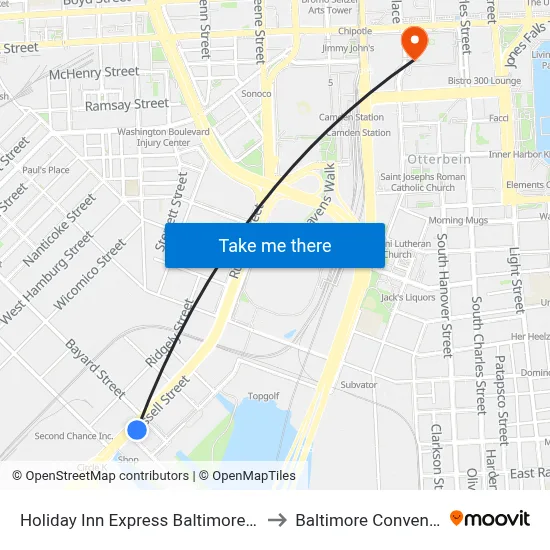Holiday Inn Express Baltimore At The Stadiums to Baltimore Convention Center map