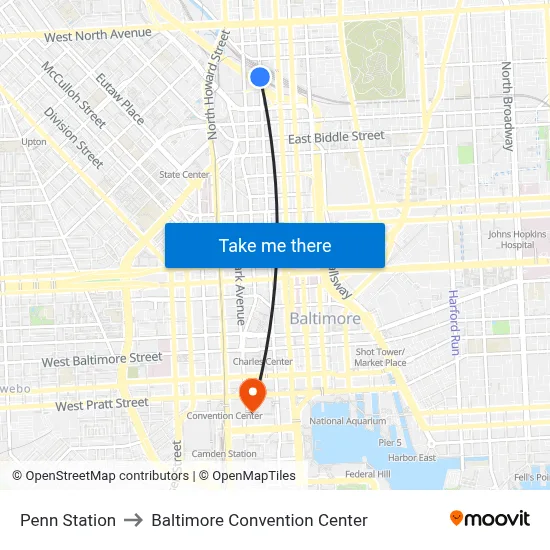 Penn Station to Baltimore Convention Center map