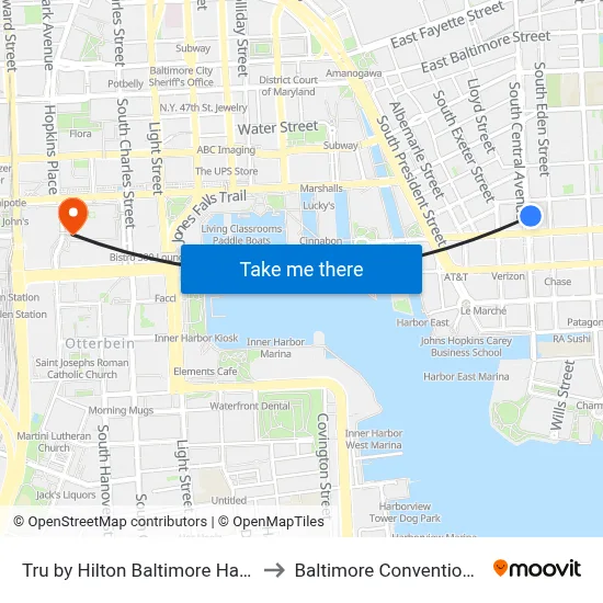 Tru by Hilton Baltimore Harbor East to Baltimore Convention Center map
