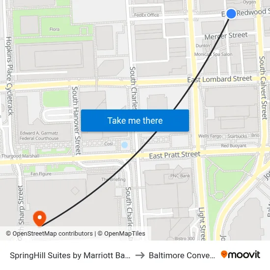 SpringHill Suites by Marriott Baltimore Inner Harbor to Baltimore Convention Center map