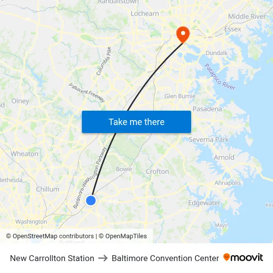 New Carrollton Station to Baltimore Convention Center map