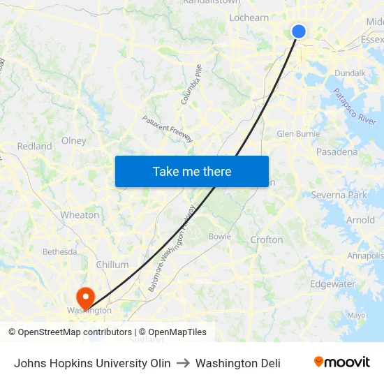 Johns Hopkins University Olin to Washington Deli map