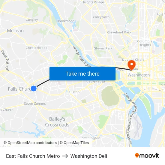 East Falls Church Metro to Washington Deli map