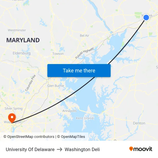University Of Delaware to Washington Deli map