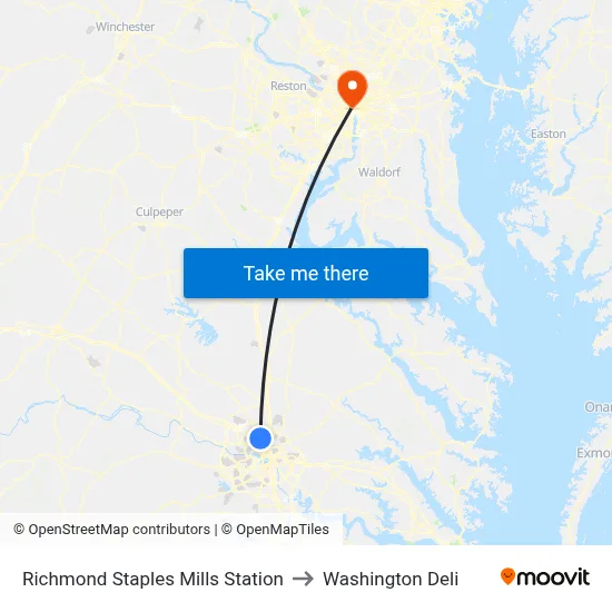 Richmond Staples Mills Station to Washington Deli map