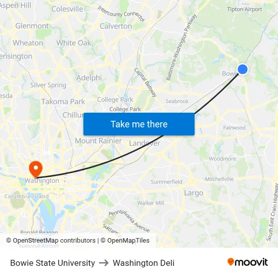 Bowie State University to Washington Deli map