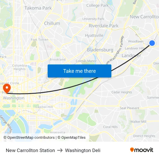 New Carrollton Station to Washington Deli map