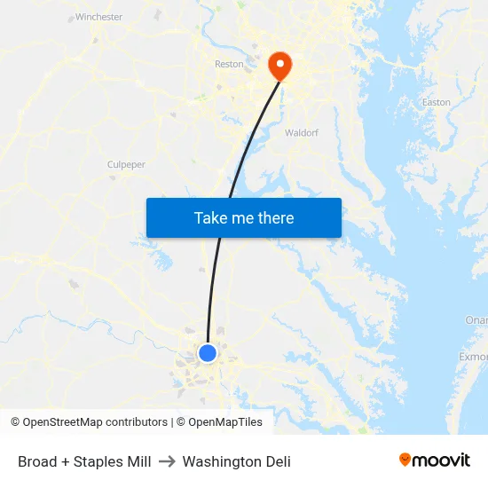 Broad + Staples Mill to Washington Deli map