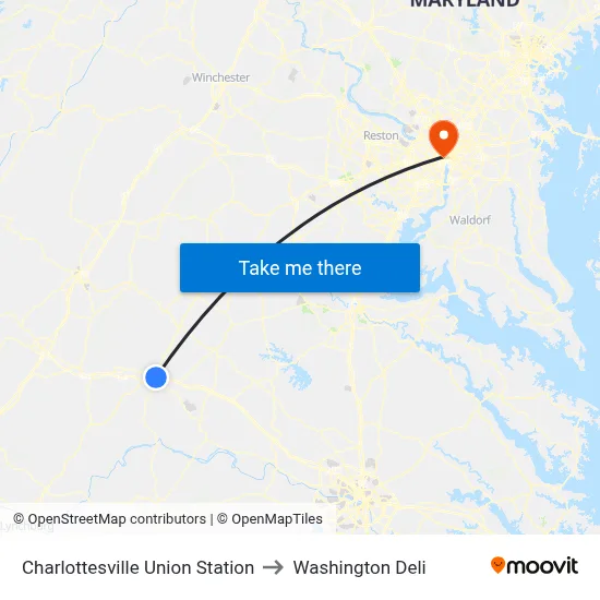Charlottesville Union Station to Washington Deli map