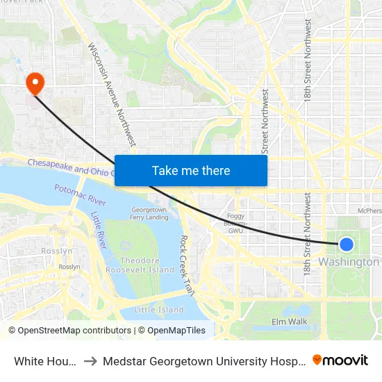 White House to Medstar Georgetown University Hospital map