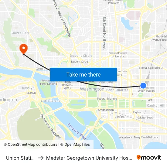 Union Station to Medstar Georgetown University Hospital map