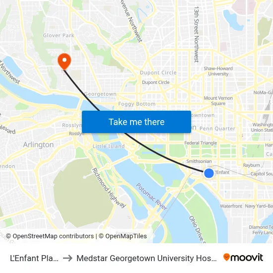 L'Enfant Plaza to Medstar Georgetown University Hospital map