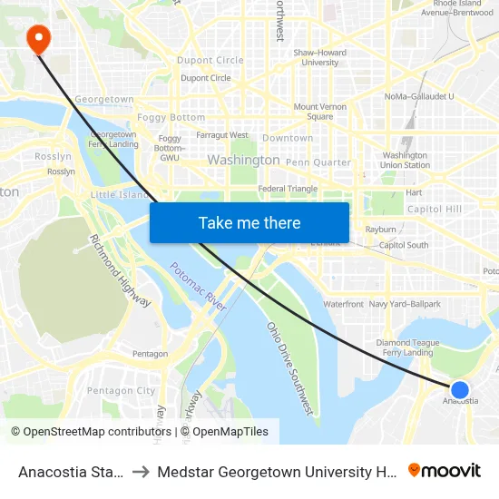 Anacostia Station to Medstar Georgetown University Hospital map