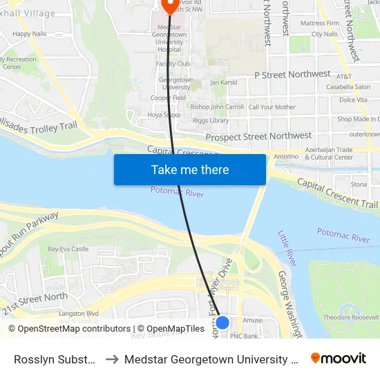 Rosslyn Substation to Medstar Georgetown University Hospital map