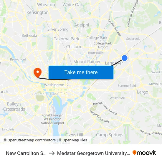 New Carrollton Station to Medstar Georgetown University Hospital map