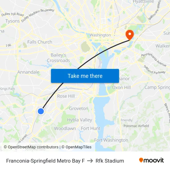 Franconia-Springfield Metro Bay F to Rfk Stadium map