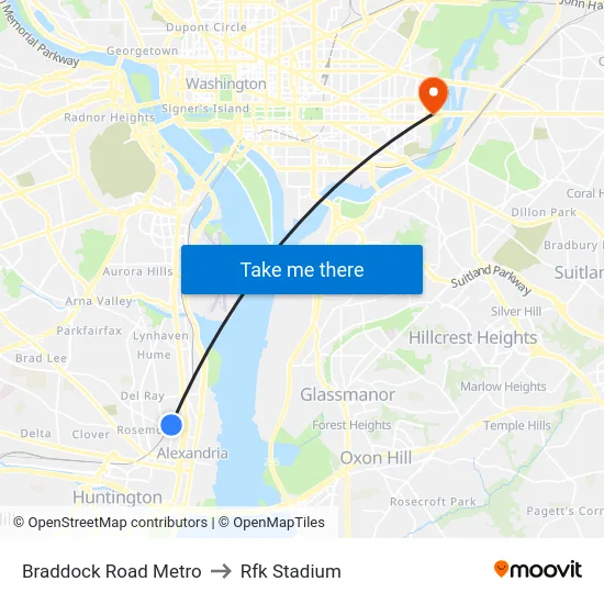 Braddock Road Metro to Rfk Stadium map