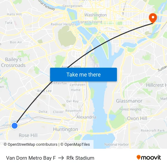 Van Dorn Metro Bay F to Rfk Stadium map