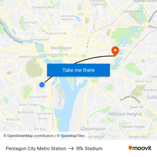 Pentagon City Metro Station to Rfk Stadium map