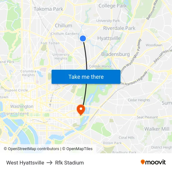 West Hyattsville to Rfk Stadium map