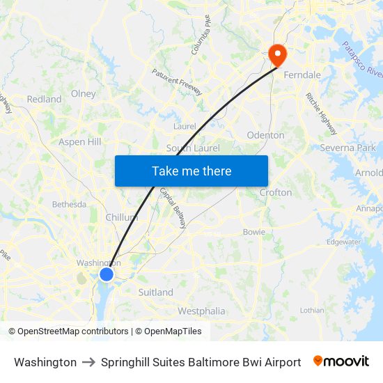 Washington to Springhill Suites Baltimore Bwi Airport map