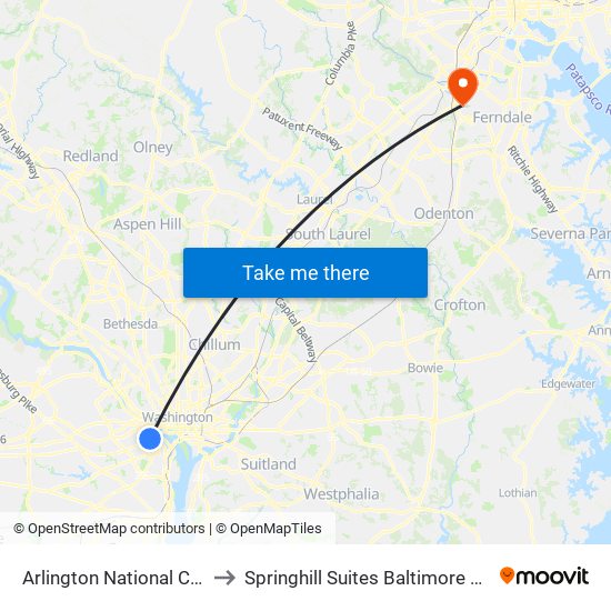 Arlington National Cemetery to Springhill Suites Baltimore Bwi Airport map