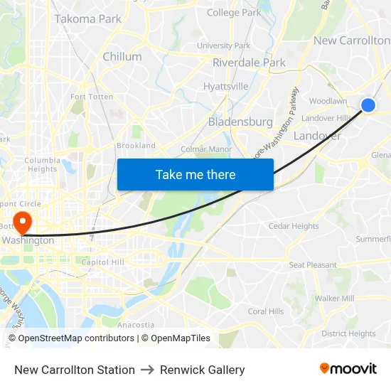 New Carrollton Station to Renwick Gallery map