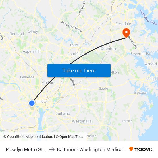 Rosslyn Metro Station to Baltimore Washington Medical Center map