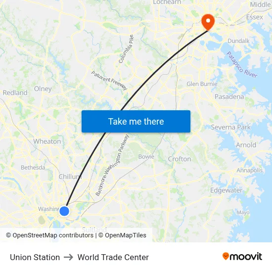 Union Station to World Trade Center map