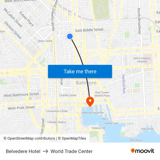 Belvedere Hotel to World Trade Center map