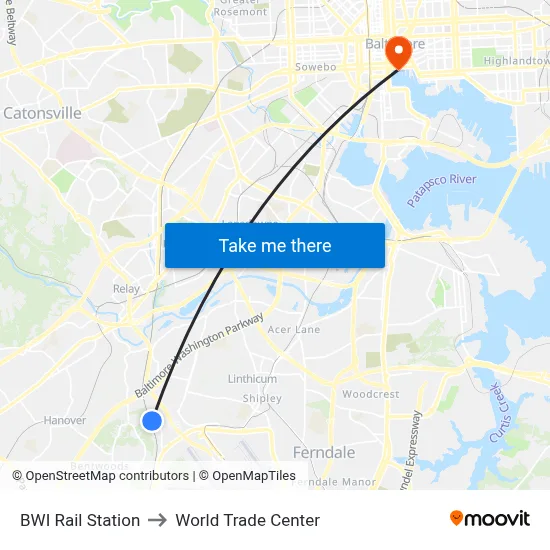 BWI Rail Station to World Trade Center map