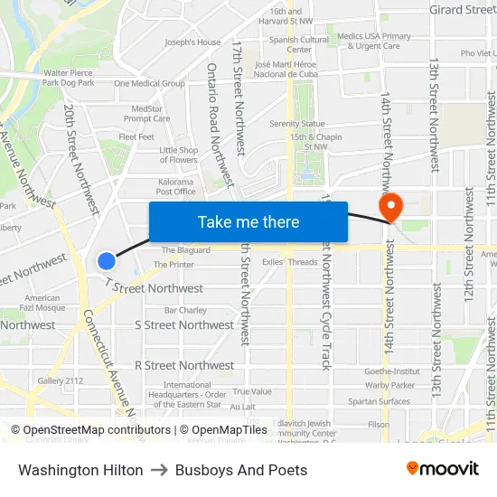 Washington Hilton to Busboys And Poets map