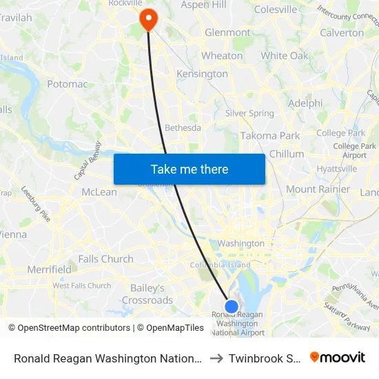 Ronald Reagan Washington National Airport - Garage A to Twinbrook Substation map