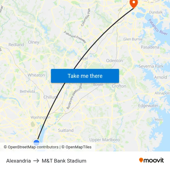 Alexandria to M&T Bank Stadium map