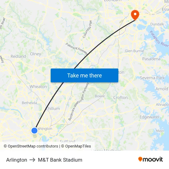 Arlington to M&T Bank Stadium map