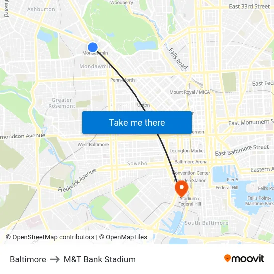 Baltimore to M&T Bank Stadium map