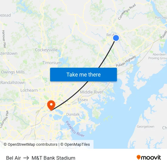 Bel Air to M&T Bank Stadium map