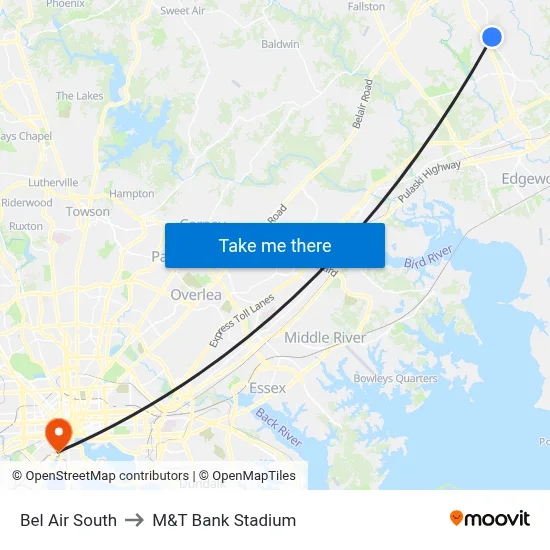 Bel Air South to M&T Bank Stadium map