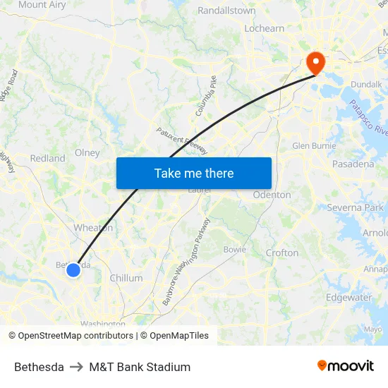 Bethesda to M&T Bank Stadium map