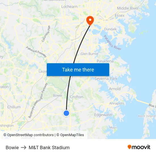 Bowie to M&T Bank Stadium map