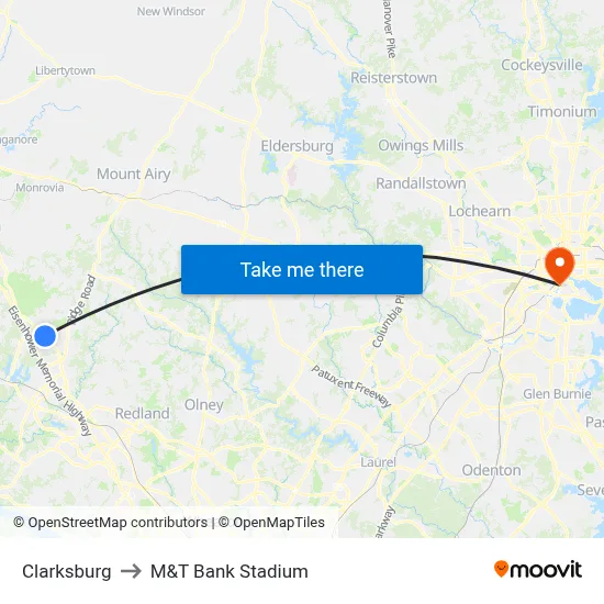 Clarksburg to M&T Bank Stadium map