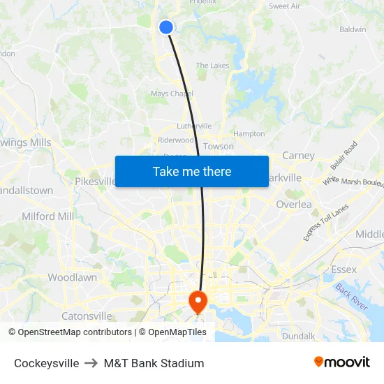 Cockeysville to M&T Bank Stadium map