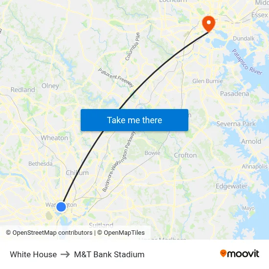 White House to M&T Bank Stadium map