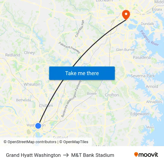 Grand Hyatt Washington to M&T Bank Stadium map