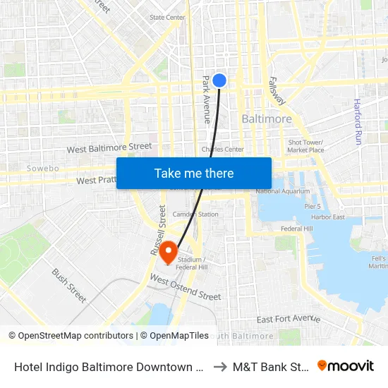 Hotel Indigo Baltimore Downtown an IHG Hotel to M&T Bank Stadium map