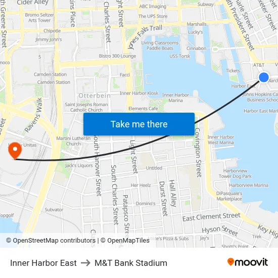 Inner Harbor East to M&T Bank Stadium map